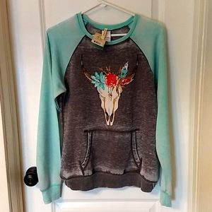 Roper brand light sweatshirt with floral skull